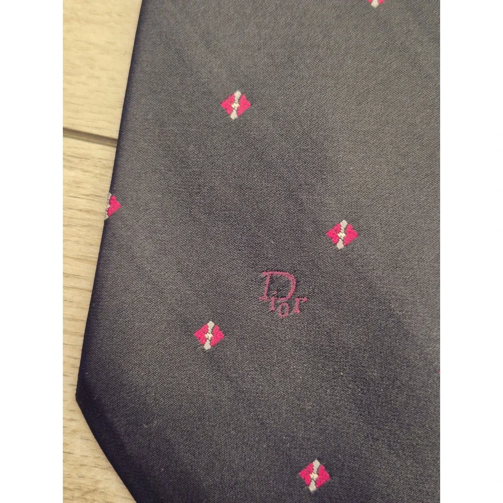 Christian Dior Monsieur Mens Tie Black Red Diamond Geometric Silk Blend USA VTG